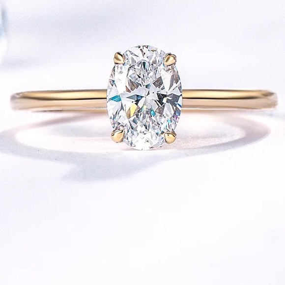 GRA certified 14k Solid gold 1ct D color oval cut Moissanite Solitaire Ring - Picture 4 of 15